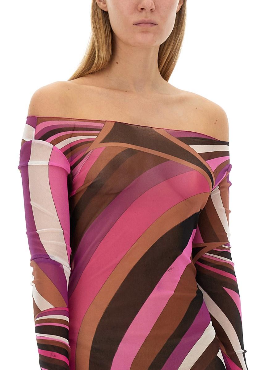 PUCCI ABITO LUNGO CON STAMPA IN TULLE