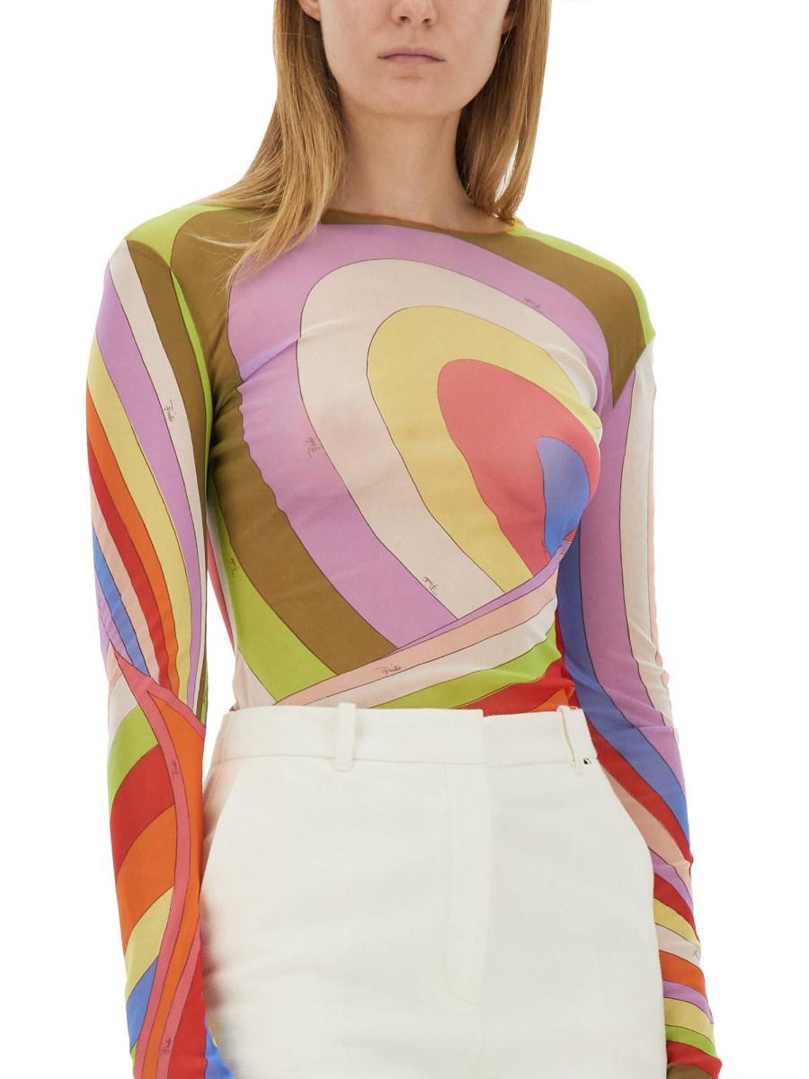 PUCCI T-SHIRT IN TULLE CON STAMPA IRIDE