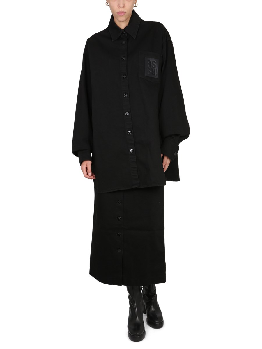 RAF SIMONS GONNA MIDI IN DENIM DI COTONE
