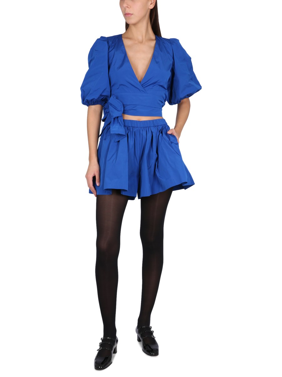 RED VALENTINO TOP IN TAFFETAS CON MANICHE A SBUFFO