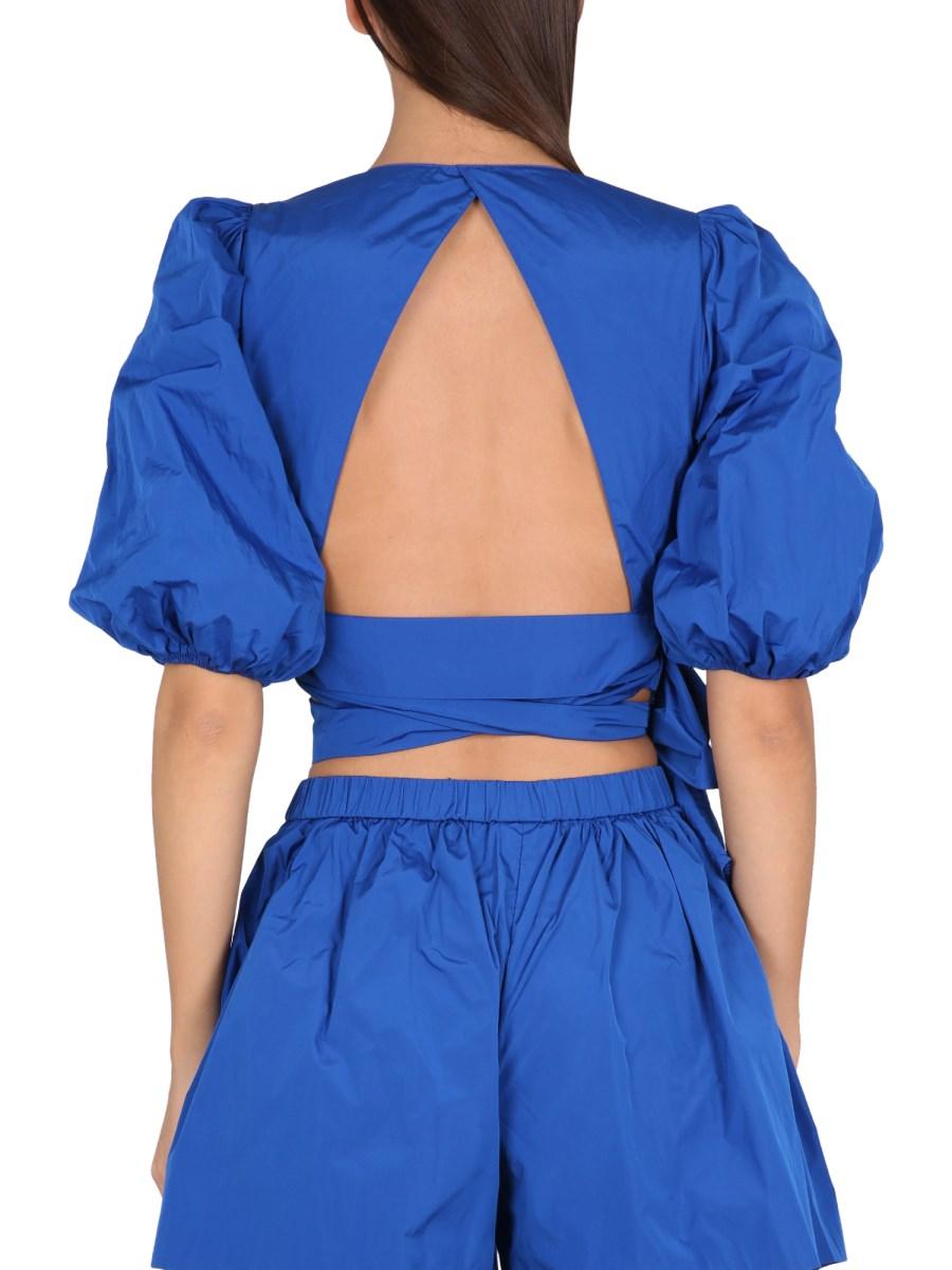 RED VALENTINO TOP IN TAFFETAS CON MANICHE A SBUFFO