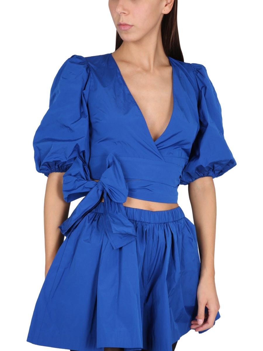 RED VALENTINO TOP IN TAFFETAS CON MANICHE A SBUFFO