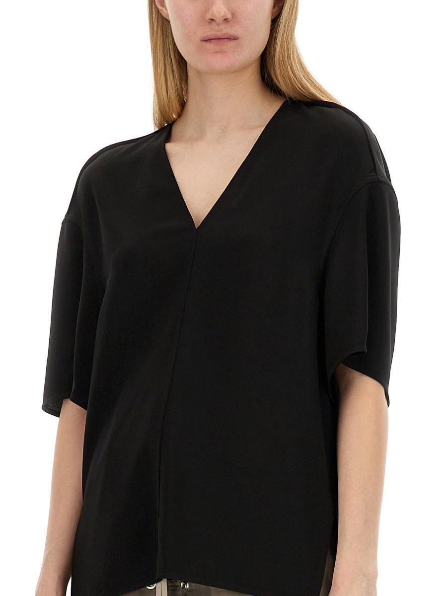 RICK OWENS T-SHIRT CON SCOLLO A V IN VISCOSA