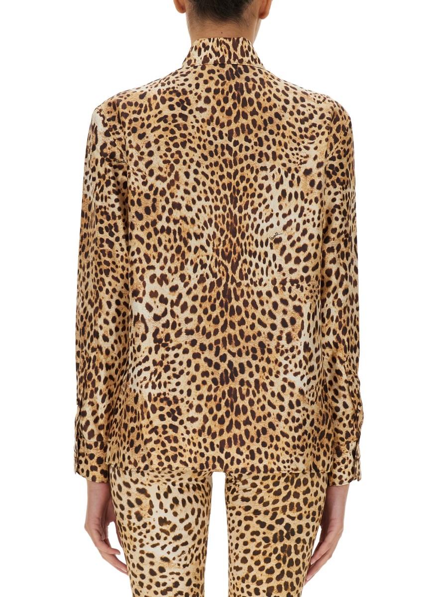 ROBERTO CAVALLI CAMICIA IN SETA CON STAMPA OCELOT