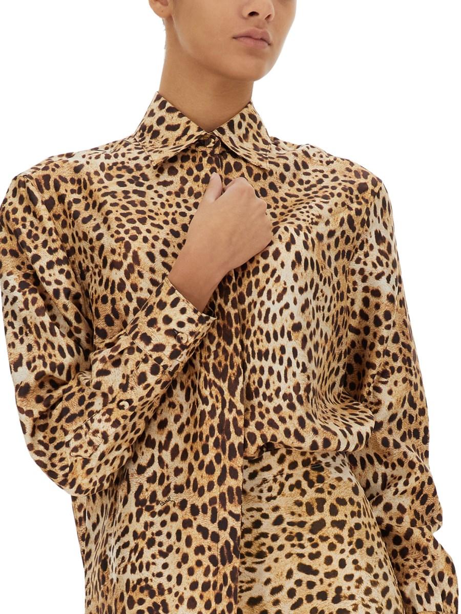 ROBERTO CAVALLI CAMICIA IN SETA CON STAMPA OCELOT