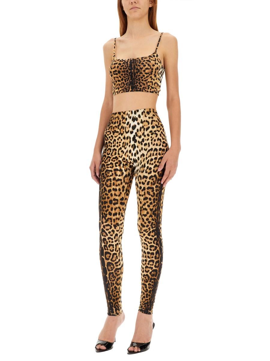 ROBERTO CAVALLI TOP IN NYLON CON STAMPA MACULATA