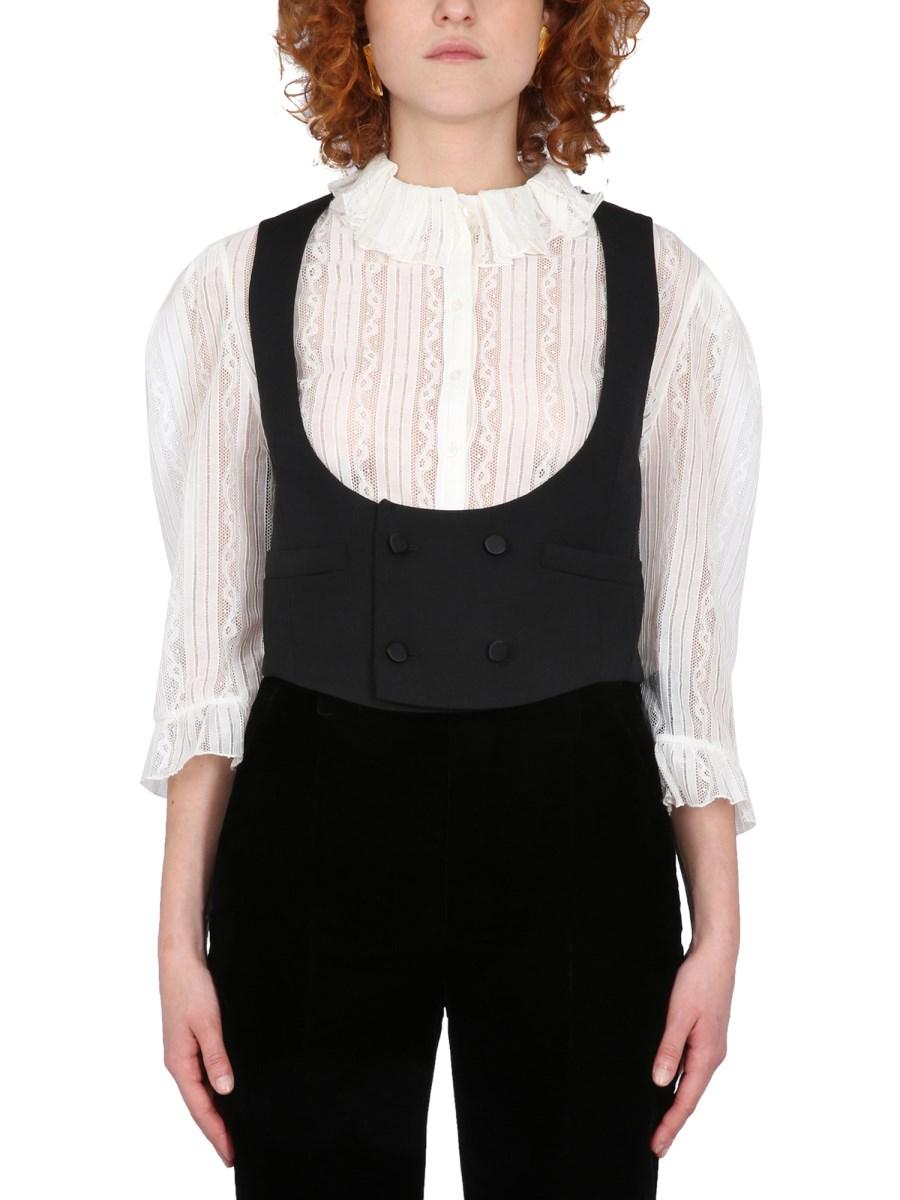 SAINT LAURENT GILET SMOKING IN GRAIN DE POUDRE
