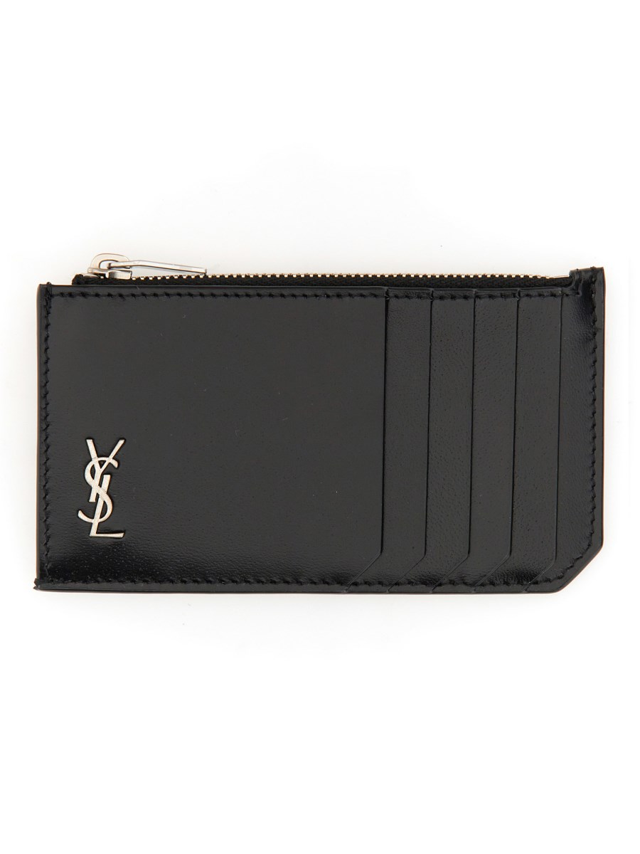 SAINT LAURENT PORTA CARTE IN PELLE CON ZIP