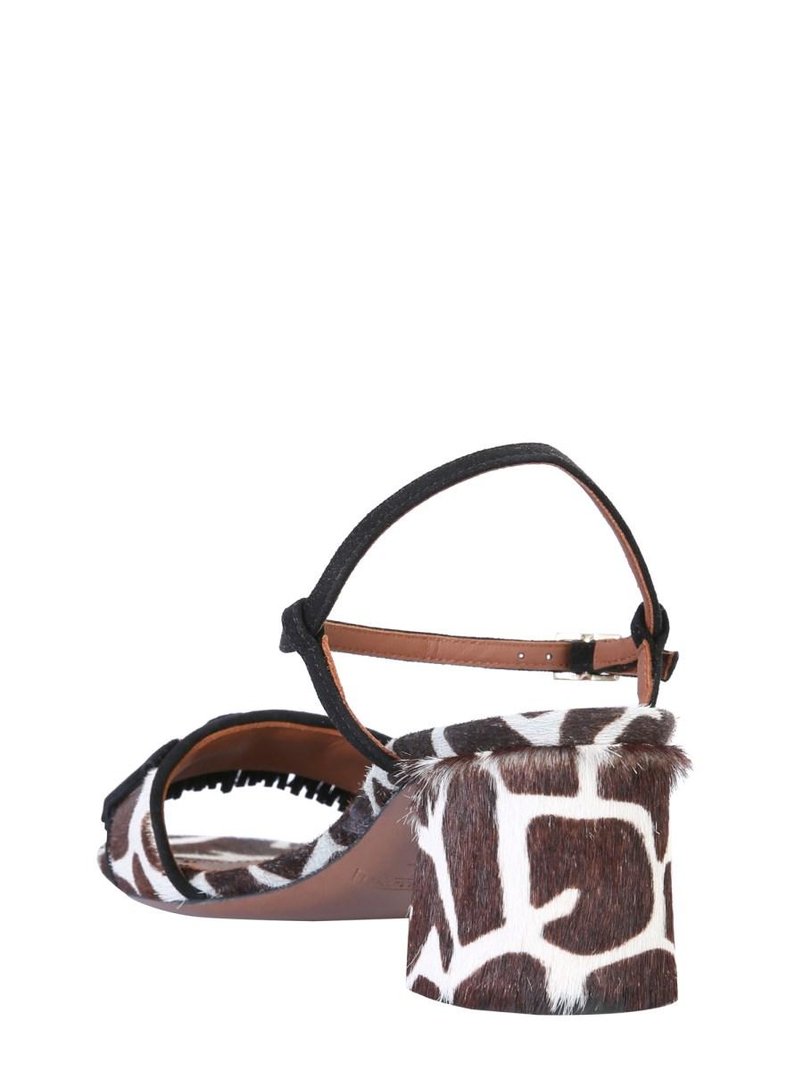 L'AUTRE CHOSE SANDALO IN PELLE CON STAMPA ANIMALIER