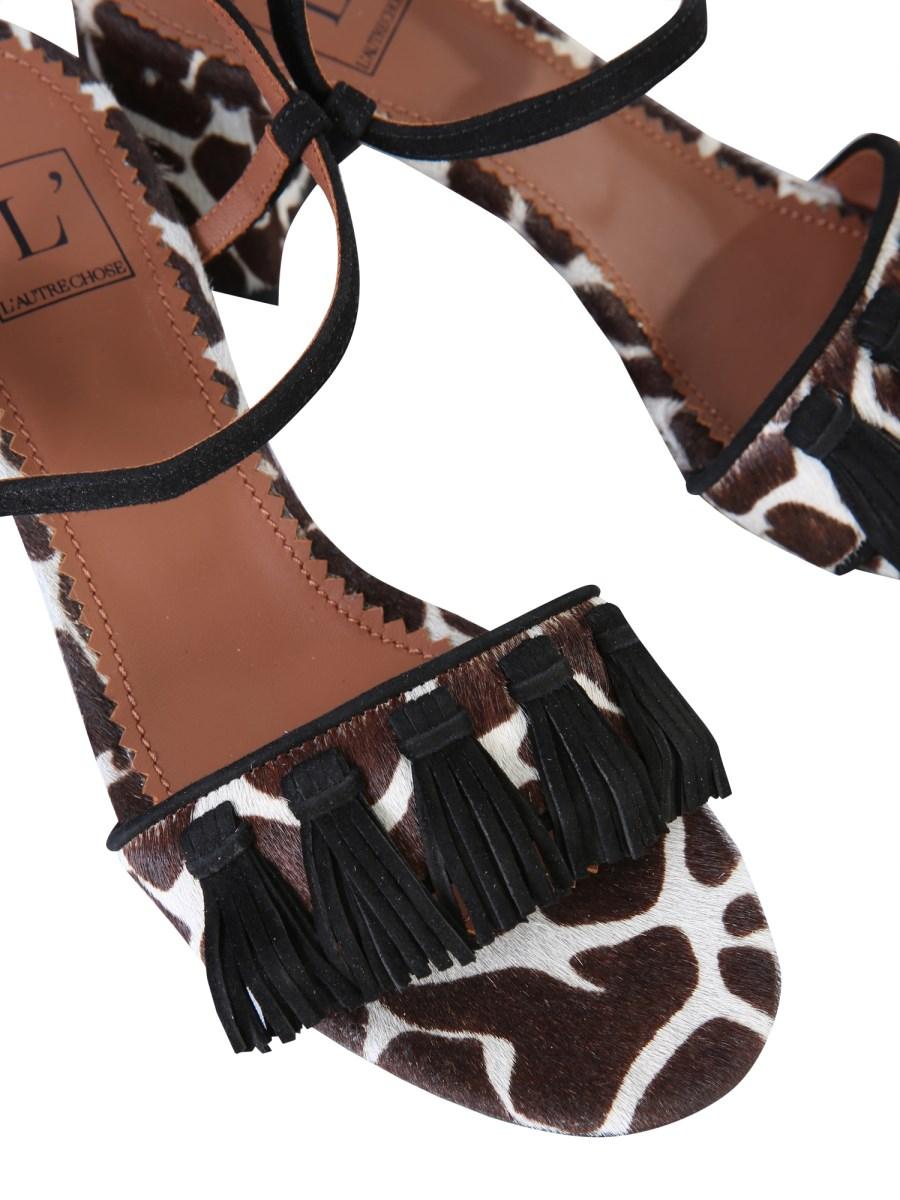 L'AUTRE CHOSE SANDALO IN PELLE CON STAMPA ANIMALIER