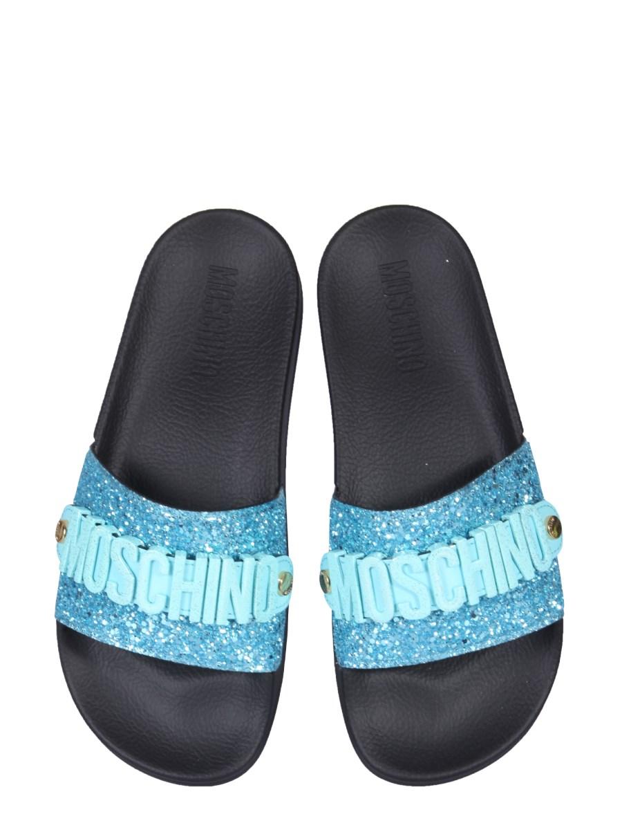 MOSCHINO SANDALO SLIDE IN GLITTER CON LOGO LETTERING
