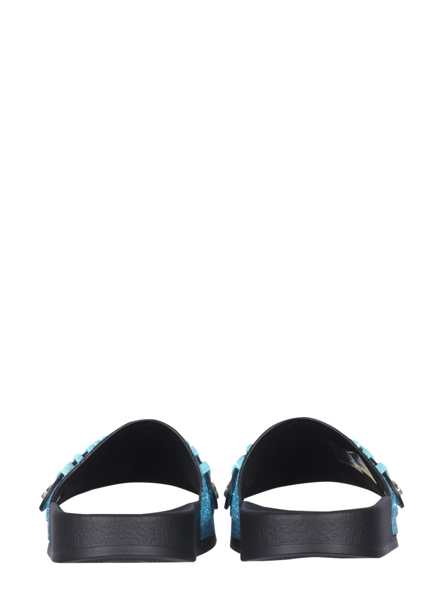 MOSCHINO SANDALO SLIDE IN GLITTER CON LOGO LETTERING