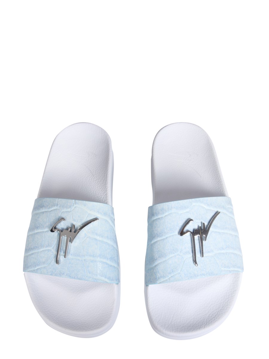 GIUSEPPE ZANOTTI SANDALO SLIDE IN PELLE STAMPA COCCO CON LOGO