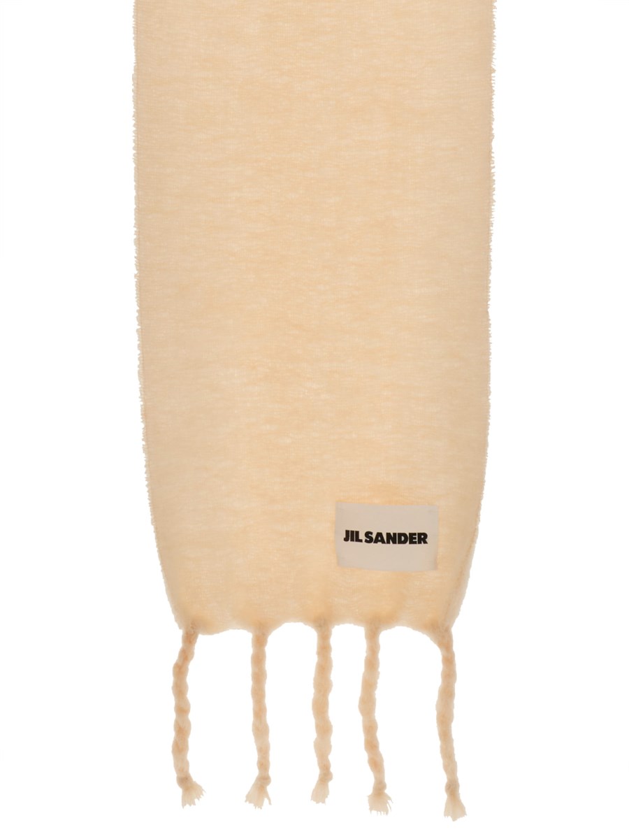 JIL SANDER SCIARPA LUNGA CON LOGO IN MAGLIA DI LANA E MOHAIR