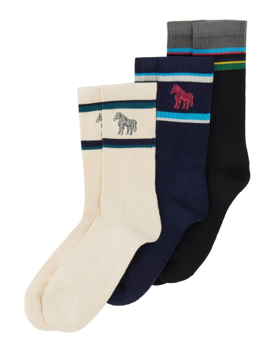 PS BY PAUL SMITH SET DI TRE CALZINI IN COTONE CON LOGO