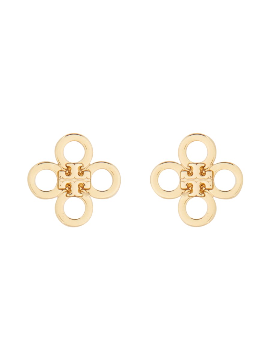 TORY BURCH SET "KIRA" CLOVER CON PENDENTE IN PAVÉ E ORECCHINI A BORCHIA