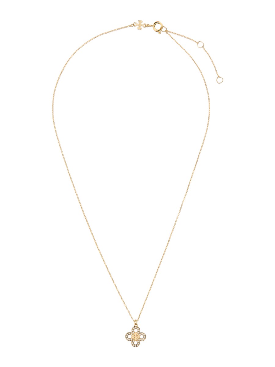TORY BURCH SET "KIRA" CLOVER CON PENDENTE IN PAVÉ E ORECCHINI A BORCHIA