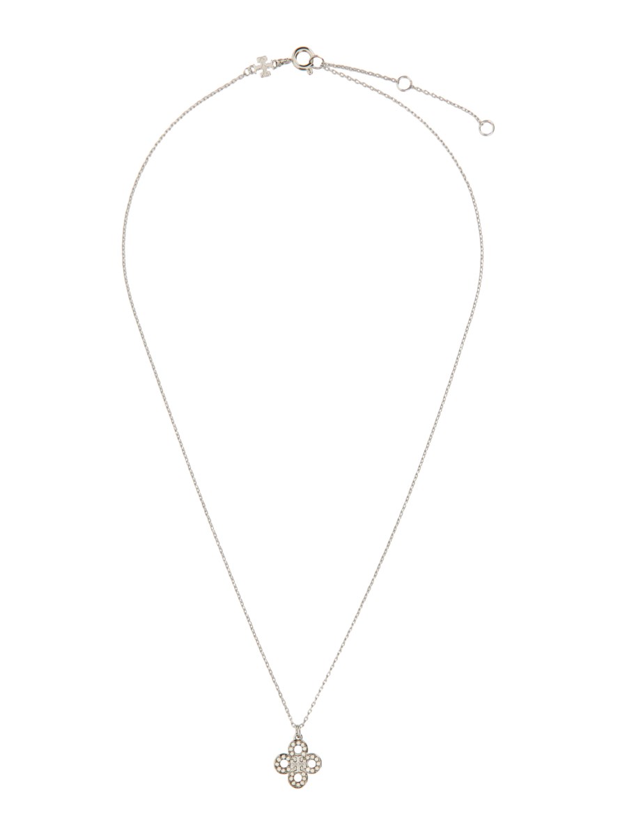 TORY BURCH SET "KIRA" CLOVER CON PENDENTE IN PAVÉ E ORECCHINI A BORCHIA