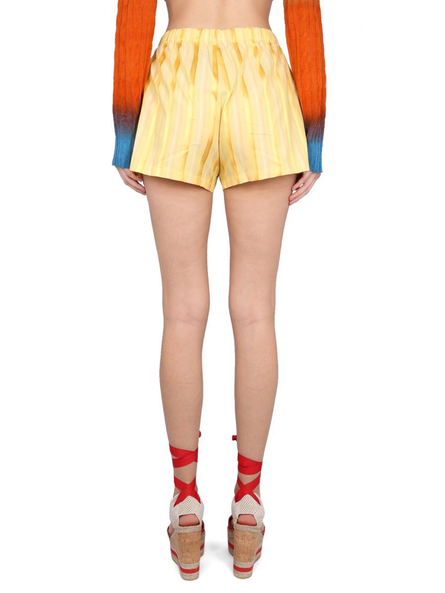 ETRO SHORT IN POPELINE DI COTONE CON MOTIVO RIGA E RICAMO PEGASO