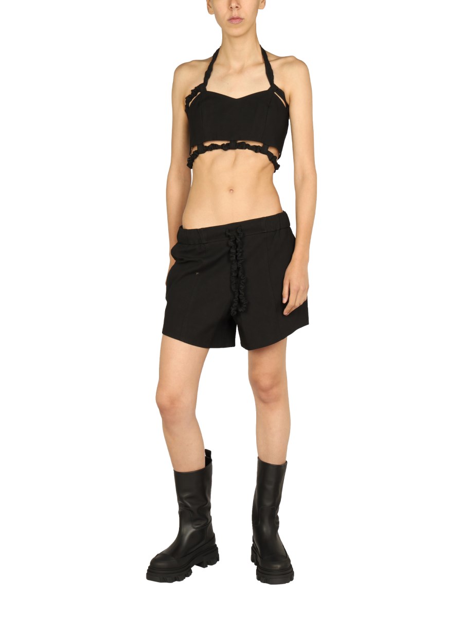 GANNI SHORTS IN COTONE BIOLOGICO CON ELASTICO ARRICCIATO