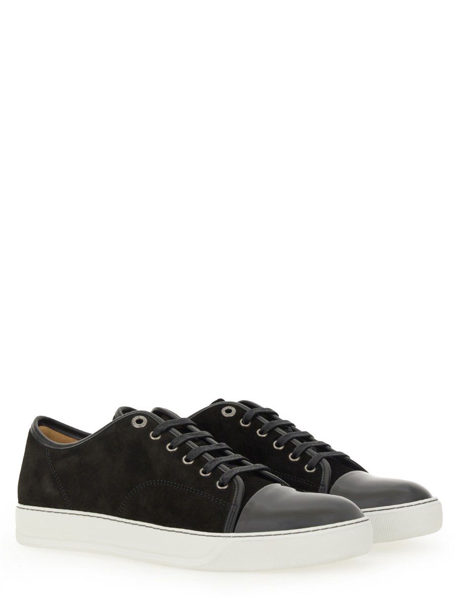 LANVIN SNEAKER IN SUEDE CON CAP TOE IN PELLE LUCIDA