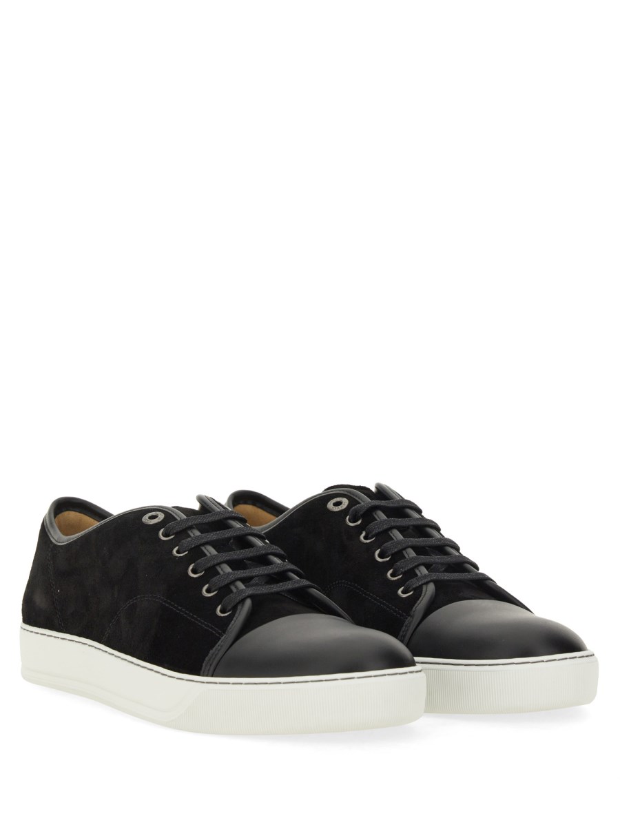 LANVIN SNEAKER IN SUEDE CON CAP TOE IN PELLE LUCIDA