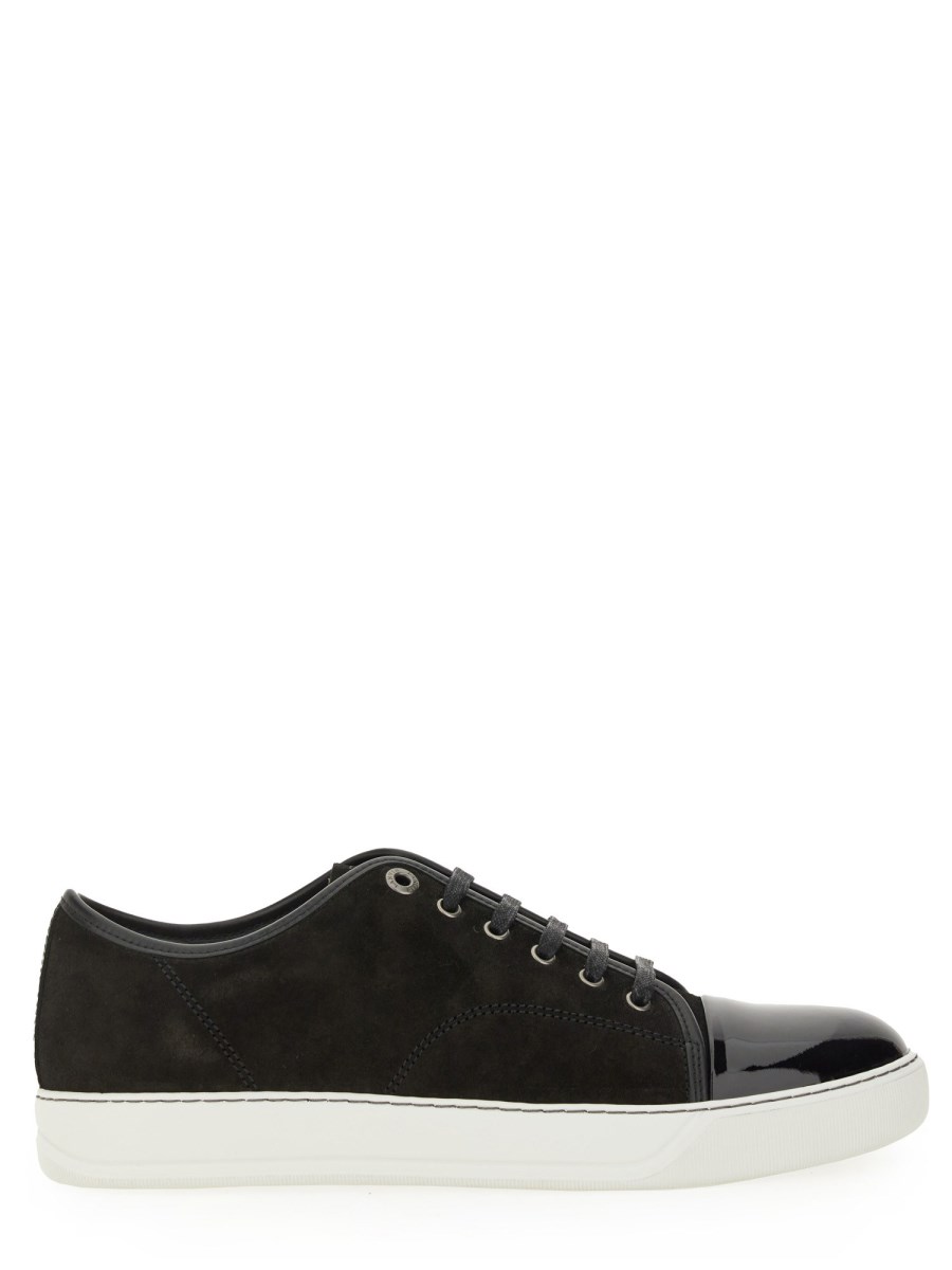 LANVIN SNEAKER IN SUEDE CON CAP TOE IN PELLE LUCIDA