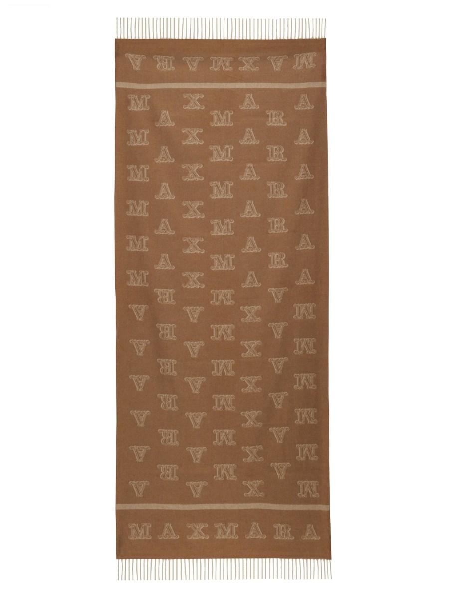 MAX MARA STOLA IN CAMMELLO JACQUARD CON MOTIVO MONOGRAM