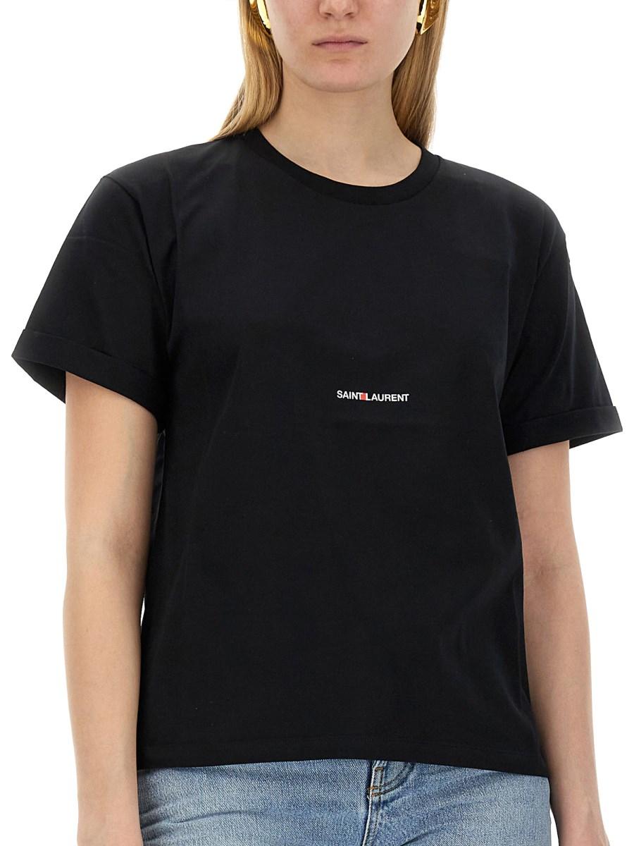SAINT LAURENT T-SHIRT BOYFRIEND FIT IN COTONE CON LOGO