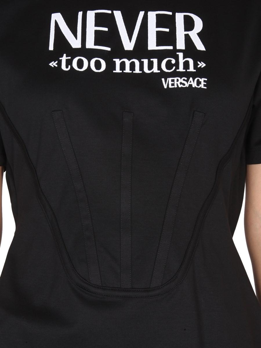 VERSACE T-SHIRT CON CORSETTO "NEVER TOO MUCH" IN JERSEY DI COTONE
