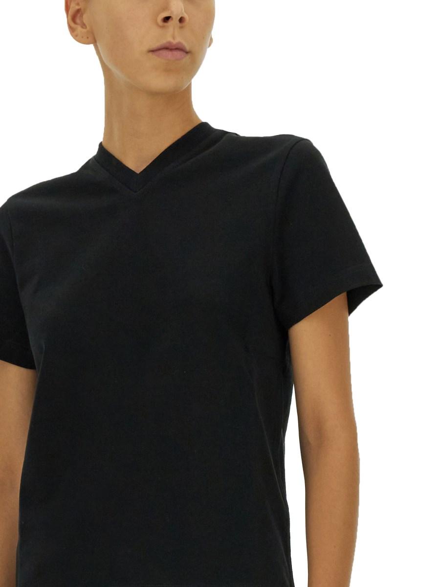 BOTTEGA VENETA T-SHIRT CON DOPPIO SCOLLO A V IN COTONE SUNRISE