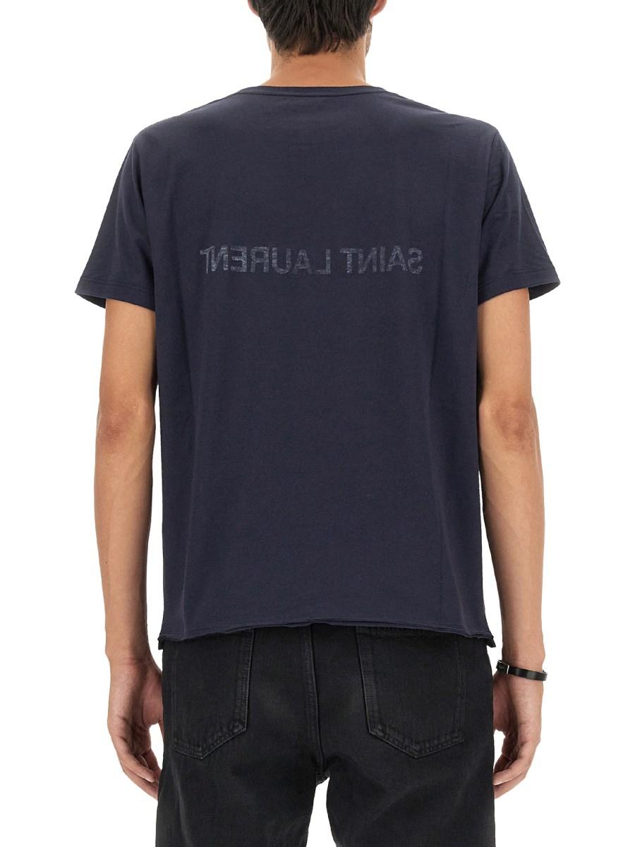 SAINT LAURENT T-SHIRT CON LOGO ROVESCIATO IN JERSEY DI COTONE