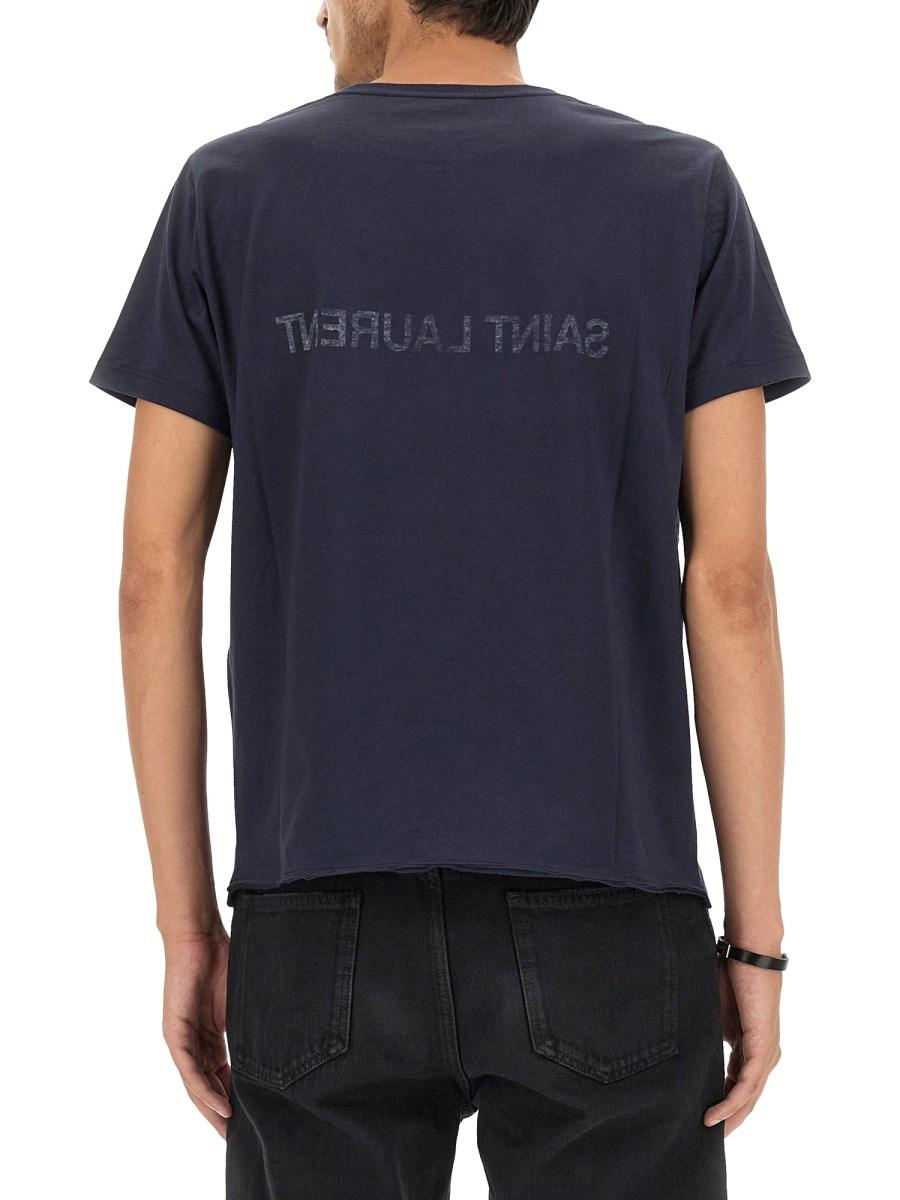 SAINT LAURENT T-SHIRT CON LOGO ROVESCIATO IN JERSEY DI COTONE