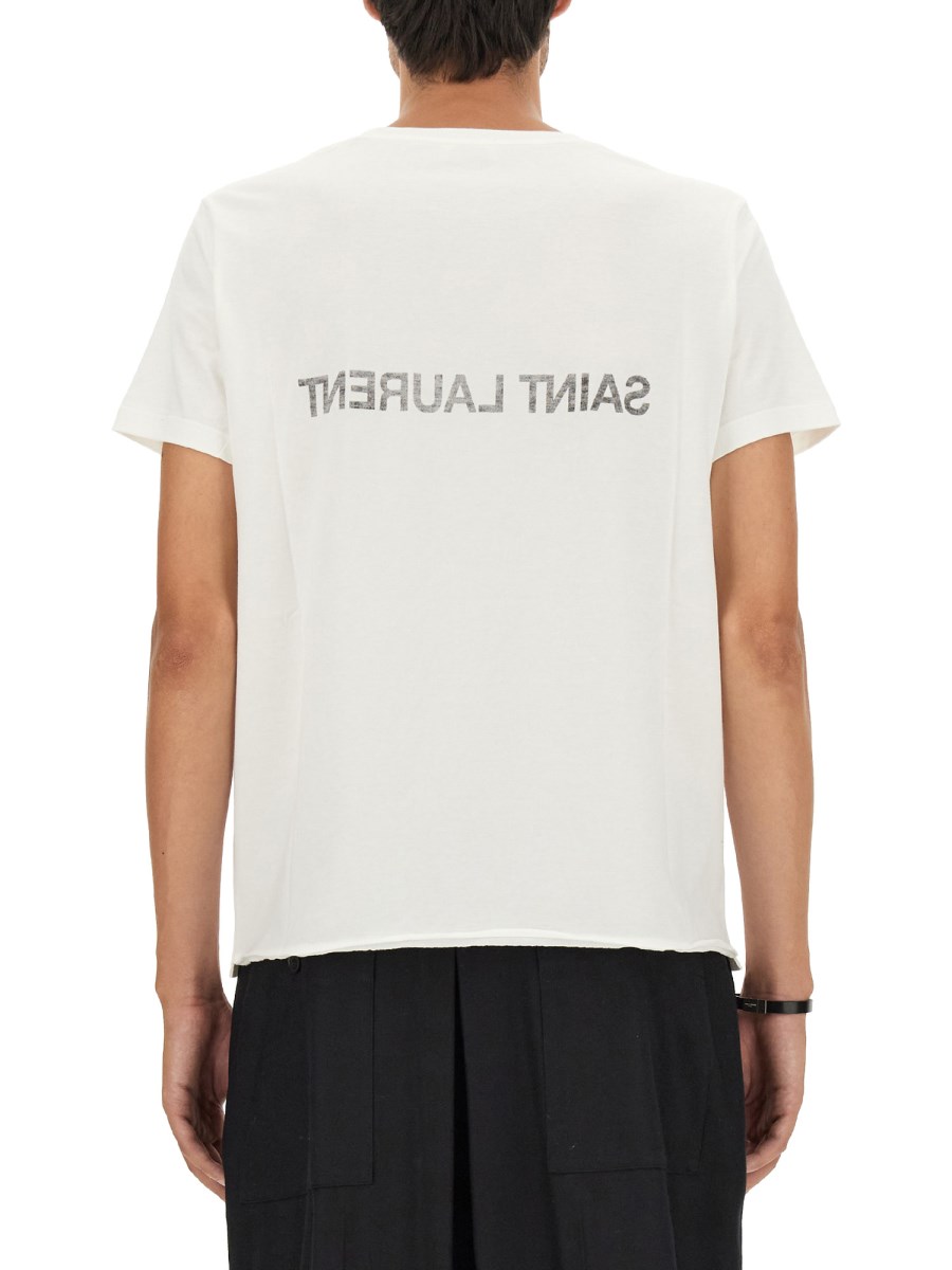 SAINT LAURENT T-SHIRT CON LOGO ROVESCIATO IN JERSEY DI COTONE