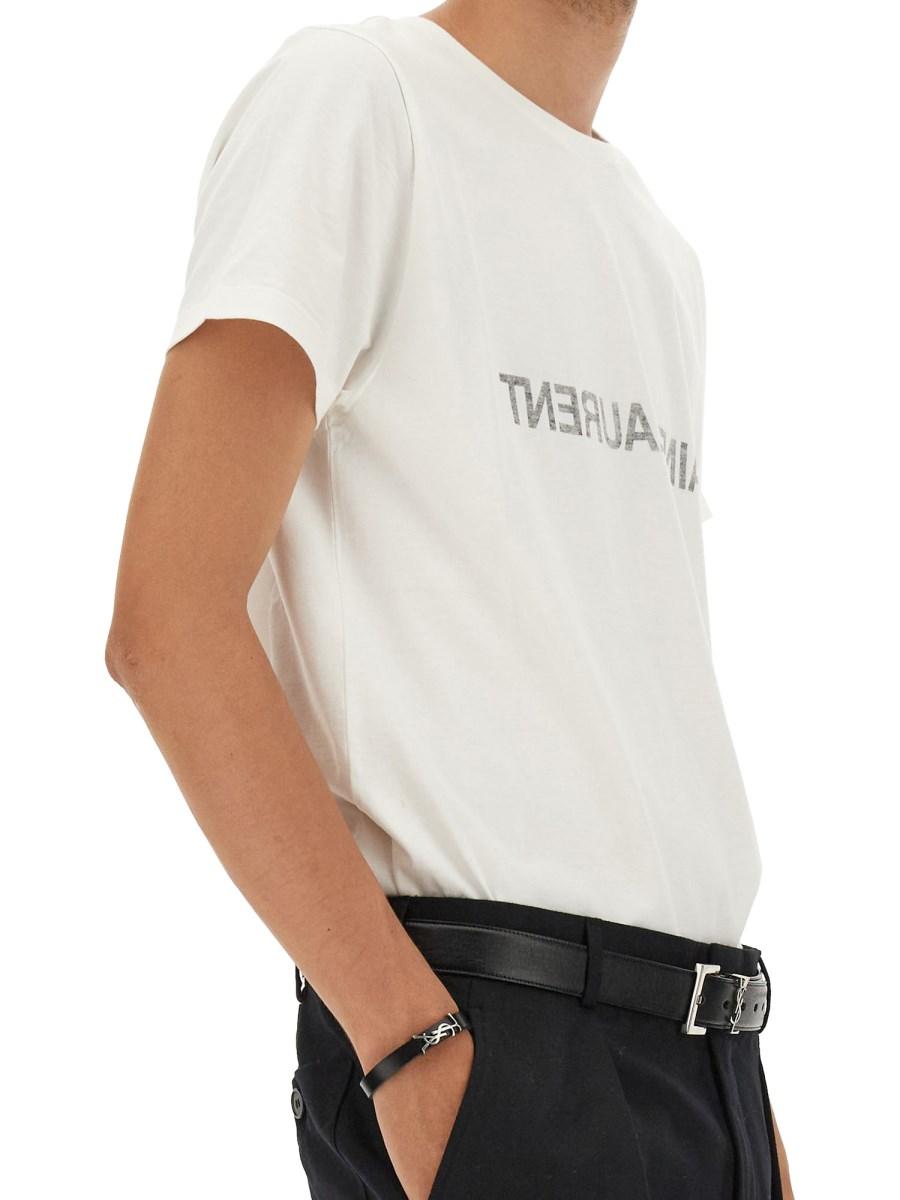 SAINT LAURENT T-SHIRT CON LOGO ROVESCIATO IN JERSEY DI COTONE