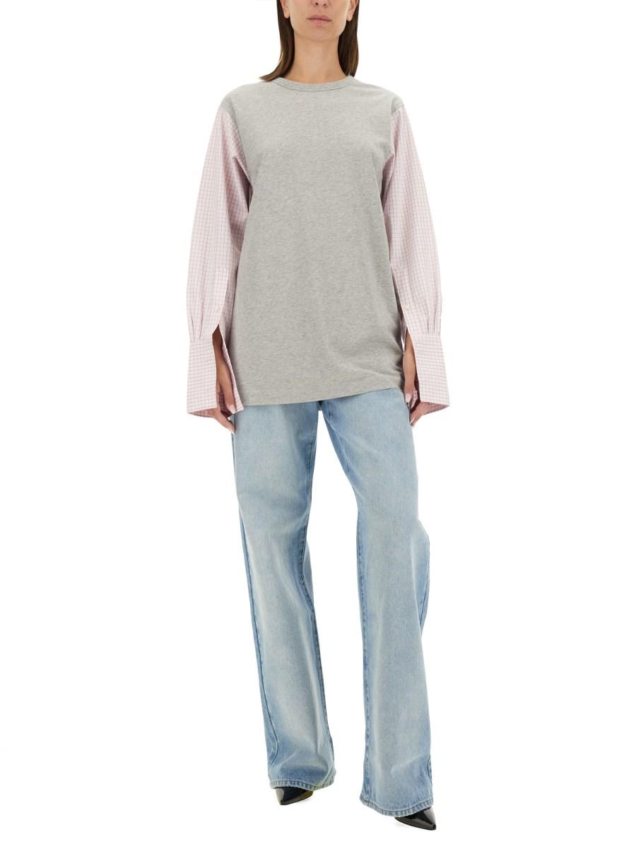 DRIES VAN NOTEN T-SHIRT CON MANICHE A CONTRASTO IN JERSEY DI COTONE