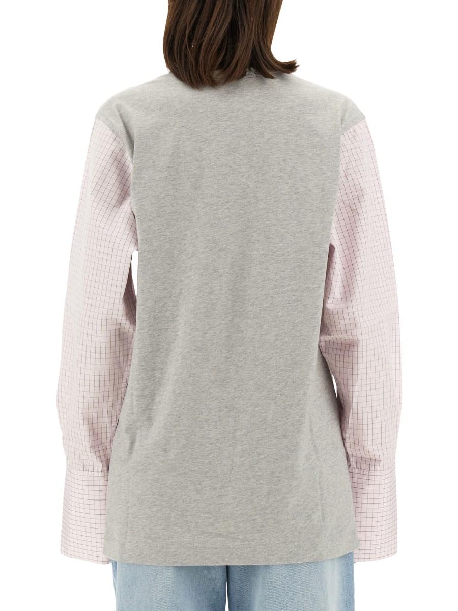 DRIES VAN NOTEN T-SHIRT CON MANICHE A CONTRASTO IN JERSEY DI COTONE