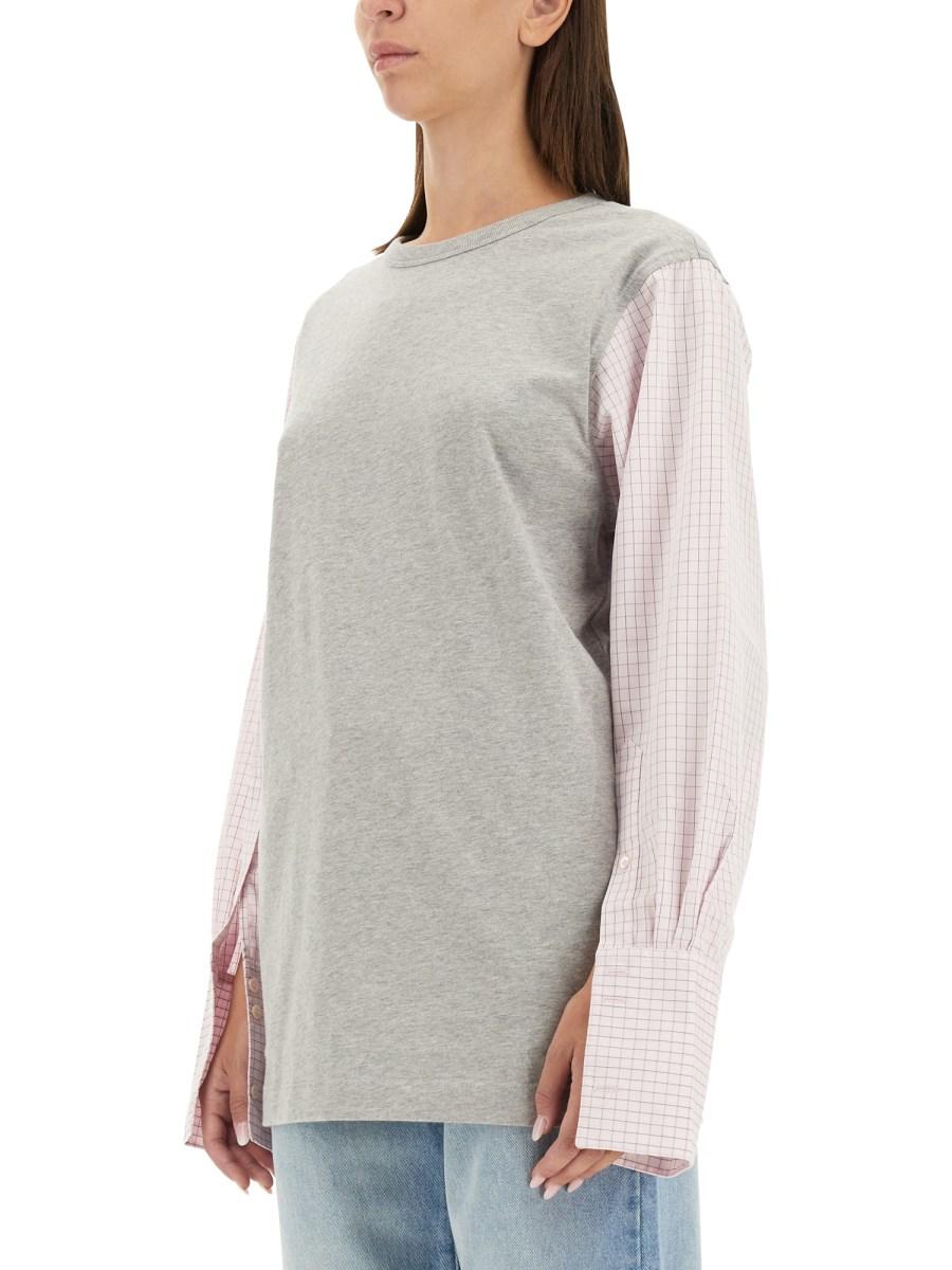 DRIES VAN NOTEN T-SHIRT CON MANICHE A CONTRASTO IN JERSEY DI COTONE