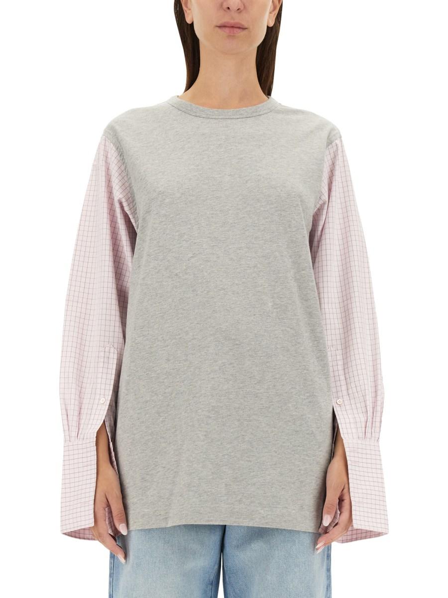 DRIES VAN NOTEN T-SHIRT CON MANICHE A CONTRASTO IN JERSEY DI COTONE
