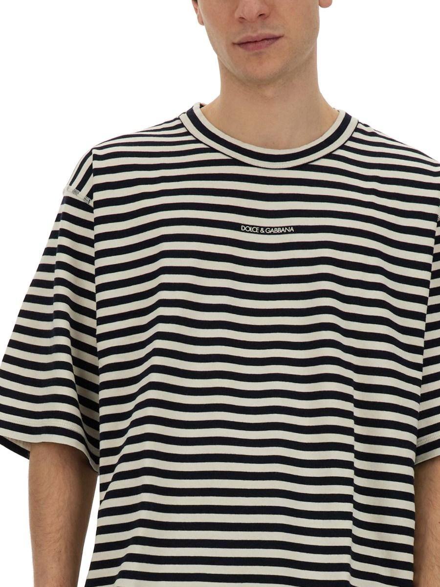 DOLCE & GABBANA T-SHIRT CON MOTIVO RIGA IN JERSEY DI COTONE CON LOGO