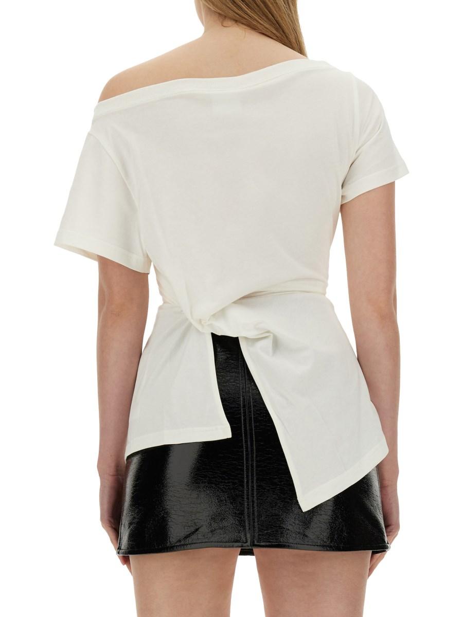 COURREGES T-SHIRT CON SCOLLO A BARCA IN JERSEY DI COTONE