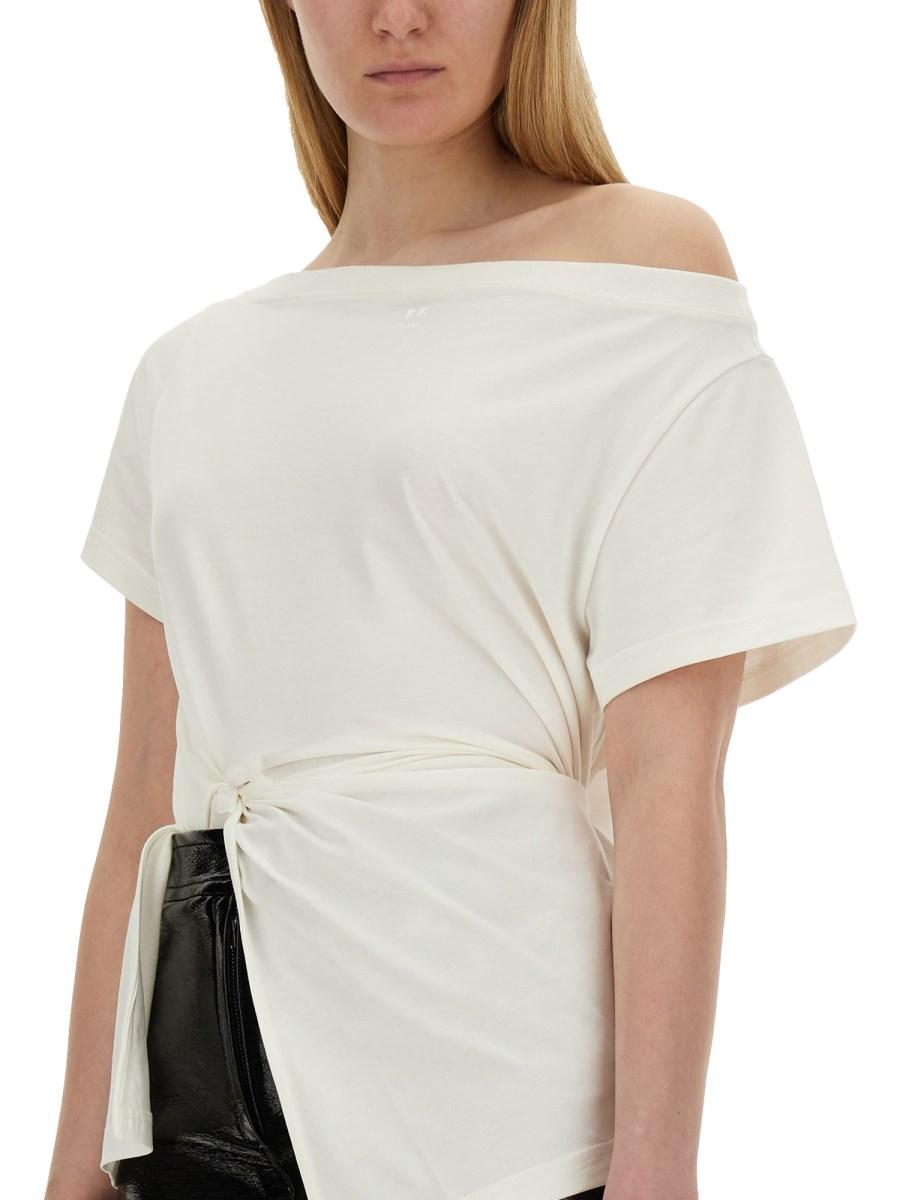 COURREGES T-SHIRT CON SCOLLO A BARCA IN JERSEY DI COTONE