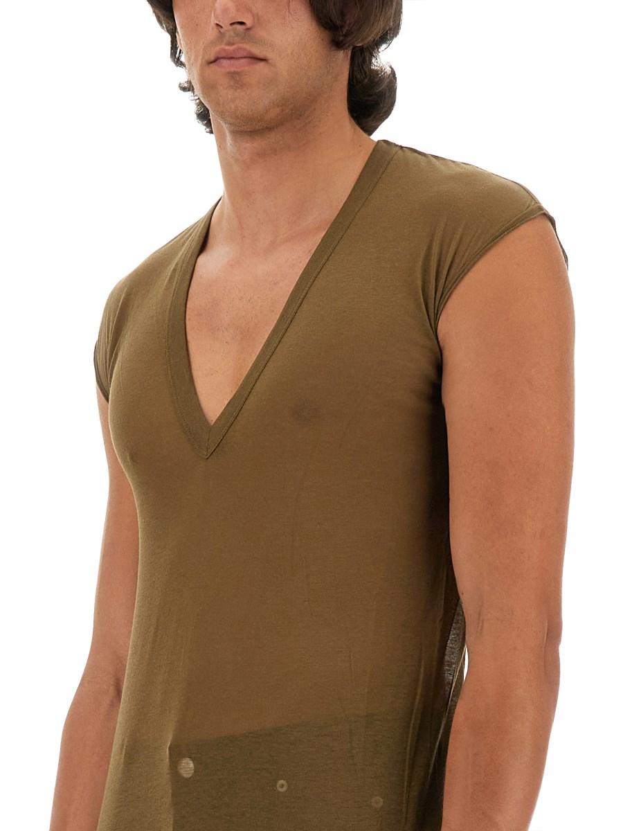 RICK OWENS T-SHIRT CON SCOLLO A V IN JERSEY DI COTONE