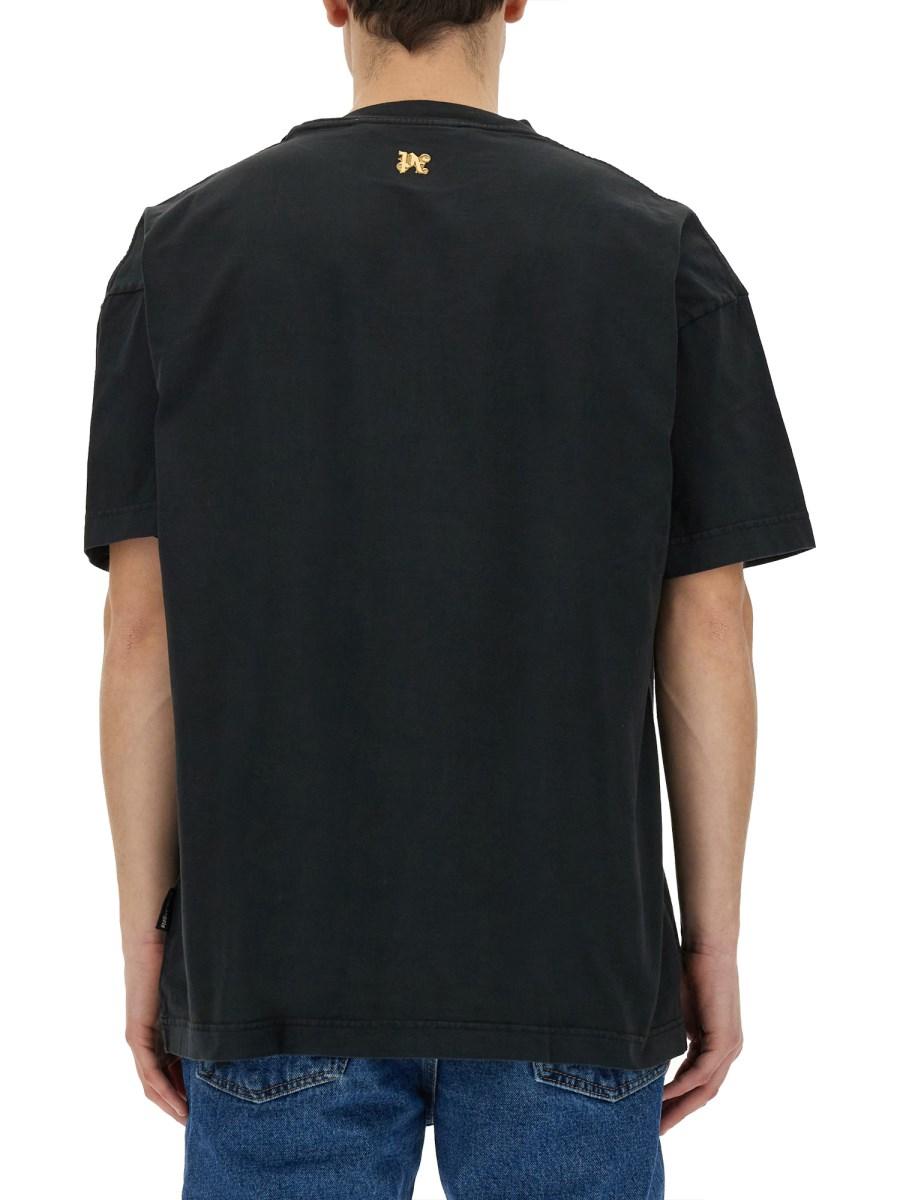 PALM ANGELS T-SHIRT CON STAMPA "BURNING MONOGRAM" IN JERSEY DI COTONE