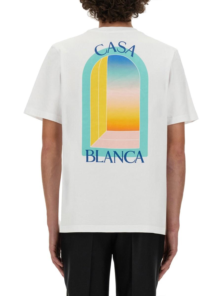 CASABLANCA T-SHIRT CON STAMPA LARC COLORE IN JERSEY DI COTONE