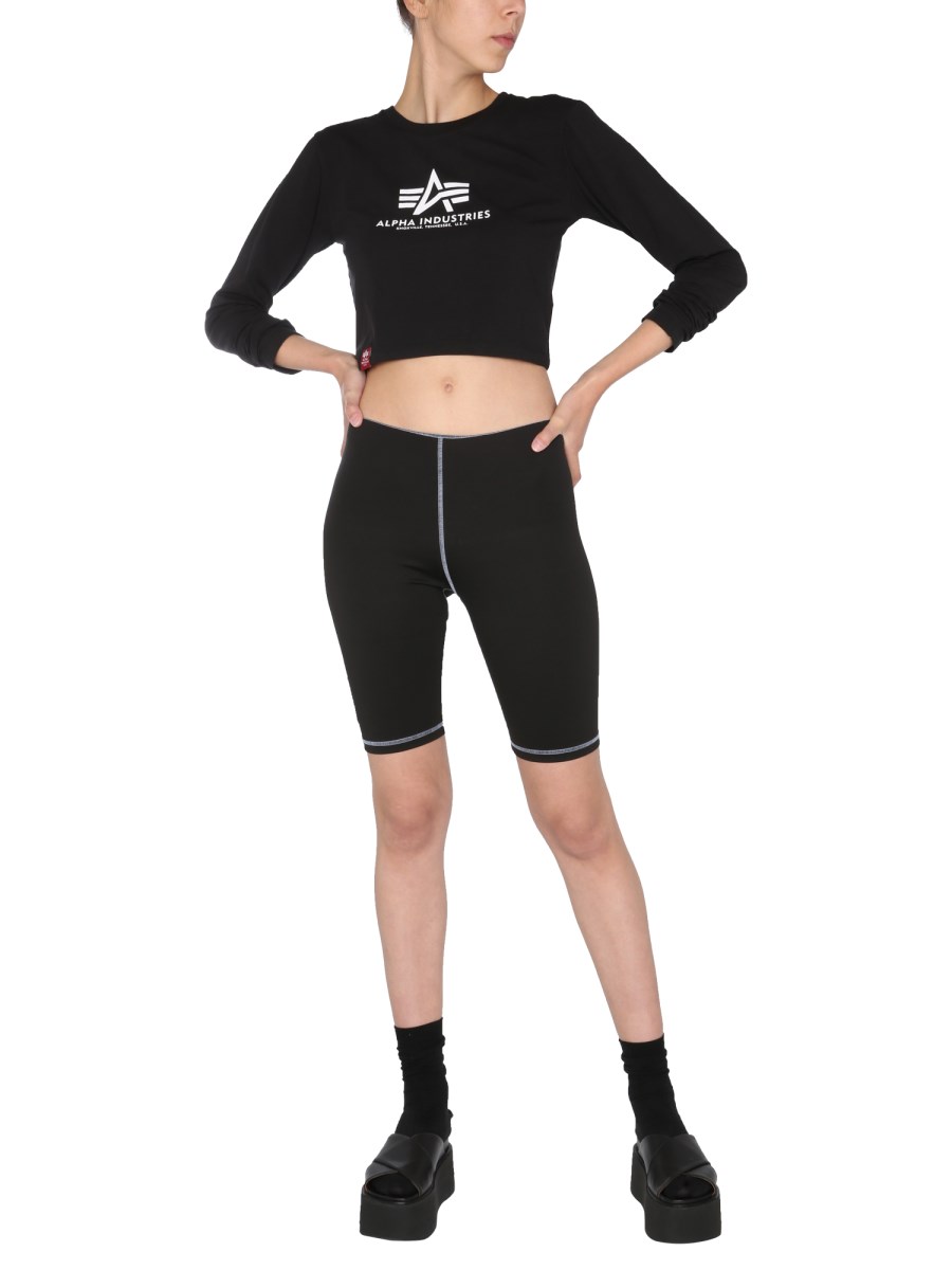 ALPHA INDUSTRIES T-SHIRT CROPPED FIT IN JERSEY DI COTONE CON STAMPA LOGO