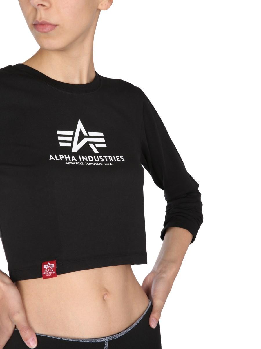 ALPHA INDUSTRIES T-SHIRT CROPPED FIT IN JERSEY DI COTONE CON STAMPA LOGO