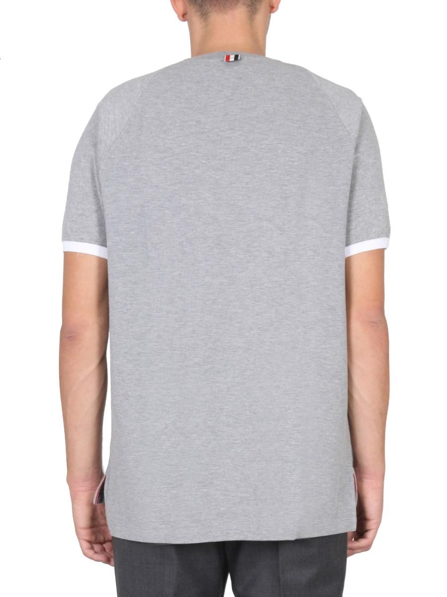 THOM BROWNE T-SHIRT DA BASEBALL A 4 BAR CON MANICA 3/4 IN JERSEY DI COTONE