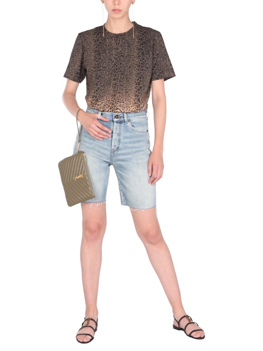 SAINT LAURENT T-SHIRT GIROCOLLO CON STAMPA LEOPARDATA TIE-DYE