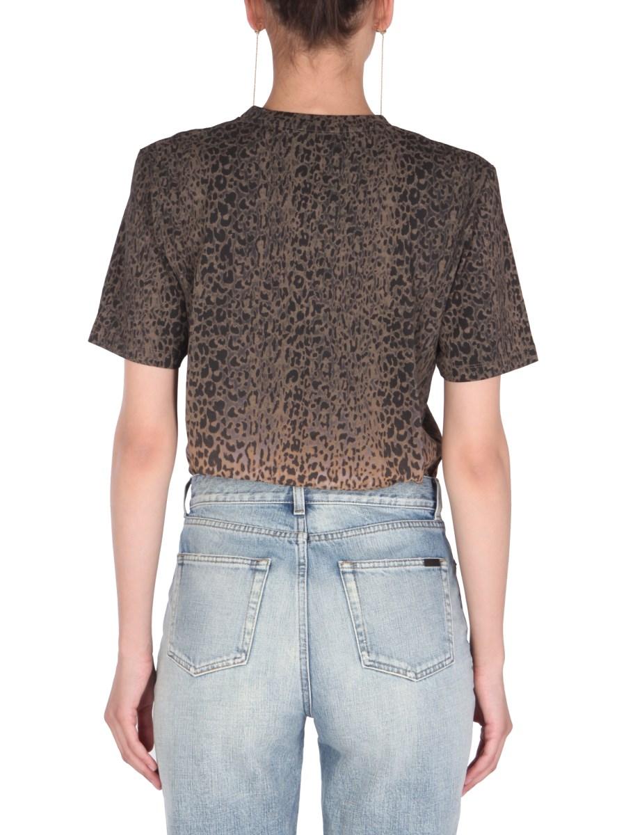 SAINT LAURENT T-SHIRT GIROCOLLO CON STAMPA LEOPARDATA TIE-DYE
